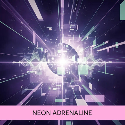 A glowing digital tunnel with neon purple and teal lines perfect for techno music in gymnastics floor workouts