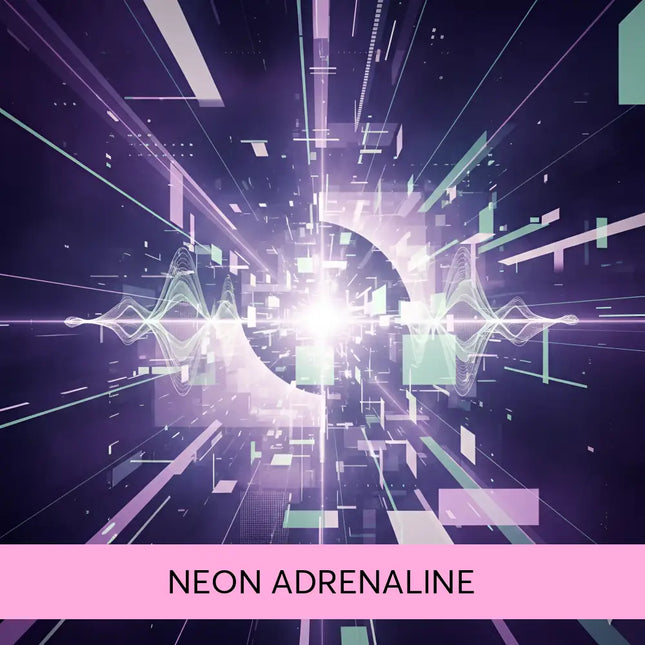 A glowing digital tunnel with neon purple and teal lines perfect for techno music in gymnastics floor workouts
