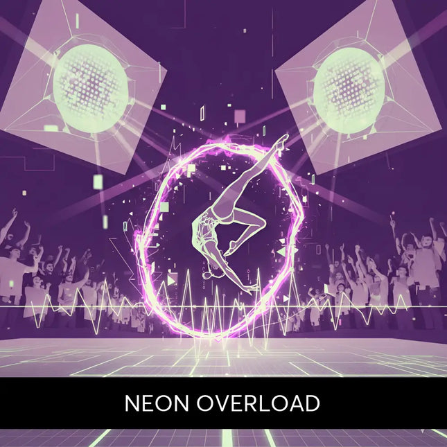 A glowing purple holographic gymnast handstand inside a circular energy field for techno edm gymnastics floor music