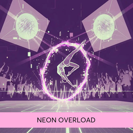 A glowing purple holographic gymnast handstand inside a circular energy field for techno edm gymnastics floor music
