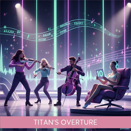 Musician holds glossy purple cello in Titan’s Overture gymnastics floor music