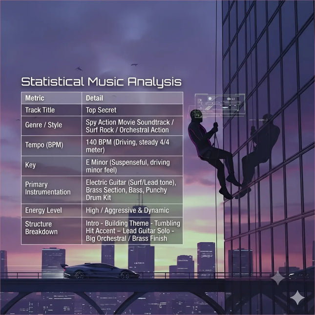 A sleek dark sports car on a bridge at twilight perfect for action movie soundtrack and gymnastics floor music vibe