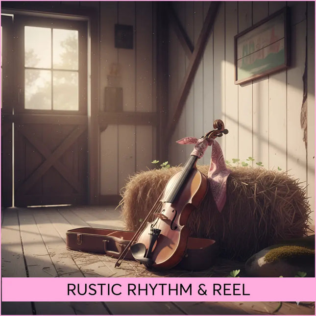 A vintage wooden violin with a pink bandana on a bale of hay perfect for rustic country gymnastics floor music
