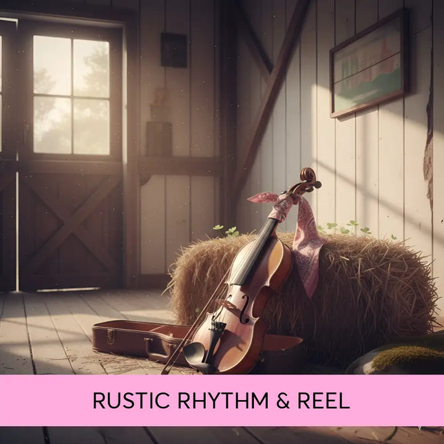 A vintage wooden violin with a pink bandana on a bale of hay perfect for rustic country gymnastics floor music