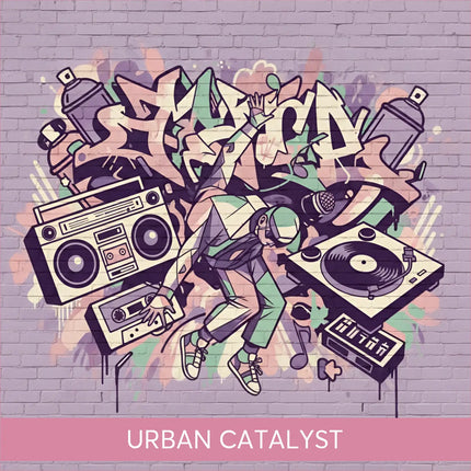 Vibrant hip-hop graffiti DJ mural on gymnastics floor music product