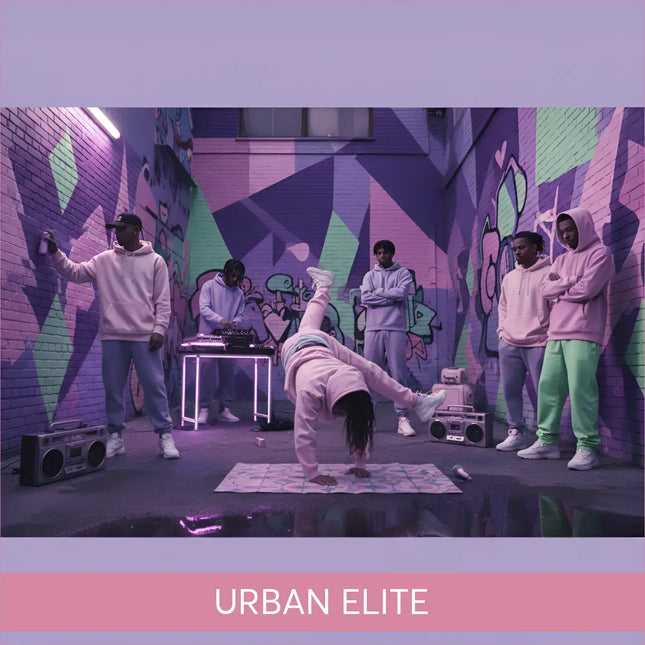 Hip-hop gymnast in pink hoodie handstands on mat for gymnastics floor music
