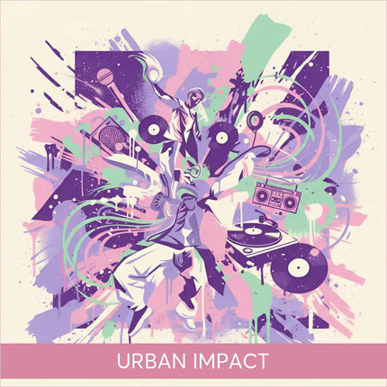 Vibrant purple pink graffiti DJ on Urban Impact Hip-Hop gymnastics floor music