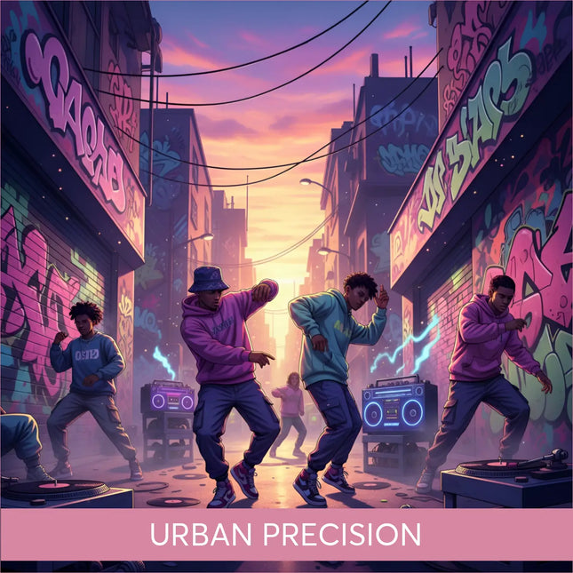 Vibrant graffiti alley with neon boomboxes on hip-hop gymnastics floor music