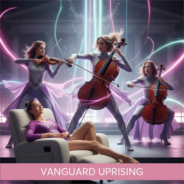 Beige recliner with footrest in Vanguard Uprising modern orchestral gymnastics floor music