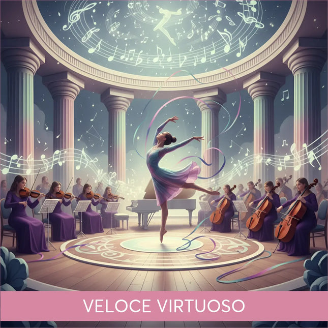 Graceful ballerina leaps in epic classical gymnastics floor music scene