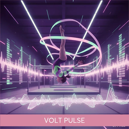 Gymnast flips on gymnastics floor to Volt Pulse EDM music with neon ribbons