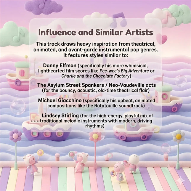 Pastel whimsical toy boats with pink and purple candy cane accents floating on a dreamy ocean for gymnastics floor music